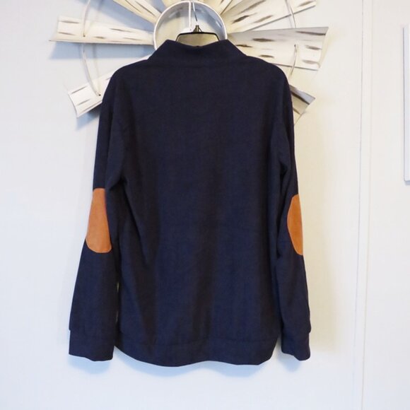 NWOT Navy Lightweight Ribbed Shirt‎ with Brown Accent Size Medium - Picture 4 of 6